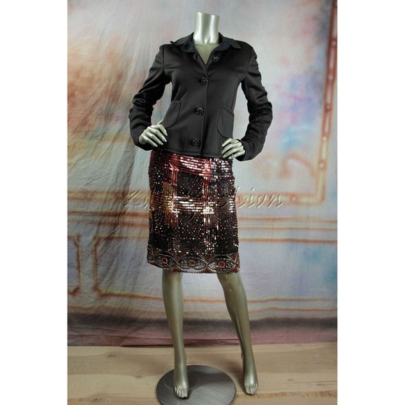 $3425 NWT GIORGIO ARMANI Brown Flower Button Velvet Trim Jacket 8
